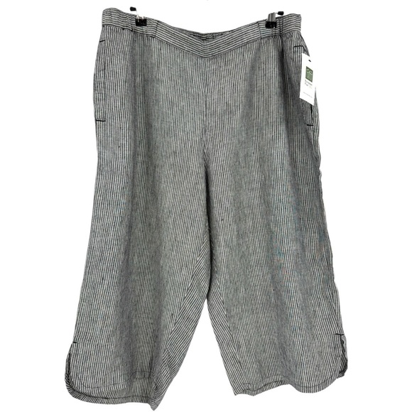 Coldwater Creek Striped Linen Wide-Leg Crops Pull On Pant Black/White Petite L - Picture 2 of 12